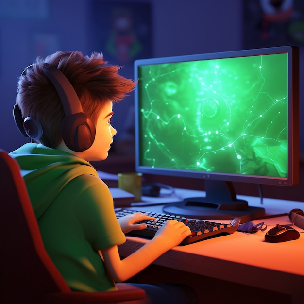 Free Photo 3d rendering of kid playing digital game
