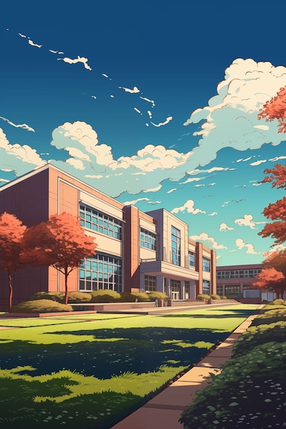 Free Photo anime school building illustration