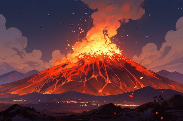 Free Photo anime style mountains landscape