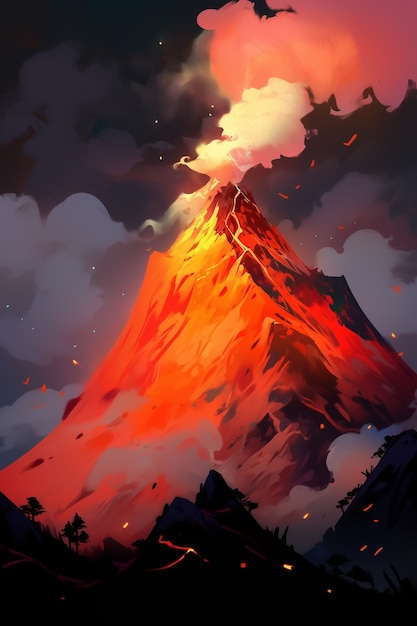 Free Photo anime style mountains landscape