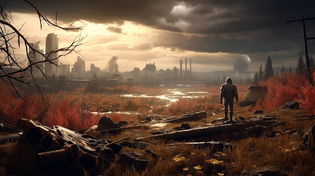 Free Photo apocalyptic destruction of war zone landscape