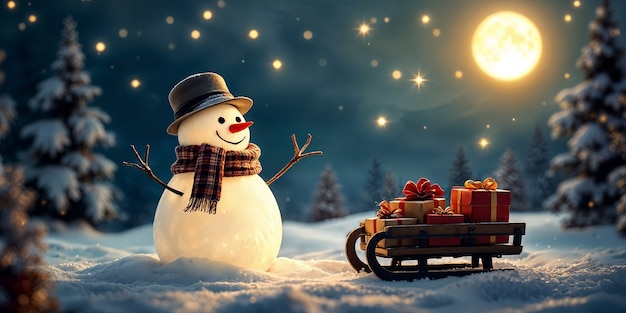 Free Photo beautiful snowman in winter landscape