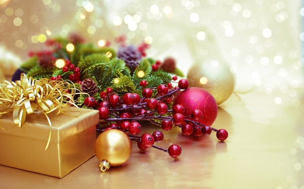 Free Photo christmas decoration on a bokeh lights background