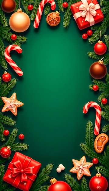 Free Photo christmas festive frame with ornaments and sweets