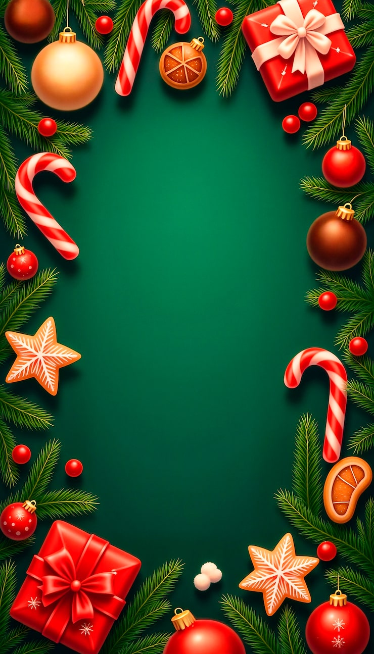 Free Photo christmas festive frame with ornaments and sweets