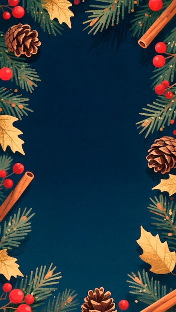 Free Photo christmas frame with pine cones, cinnamon, and berries