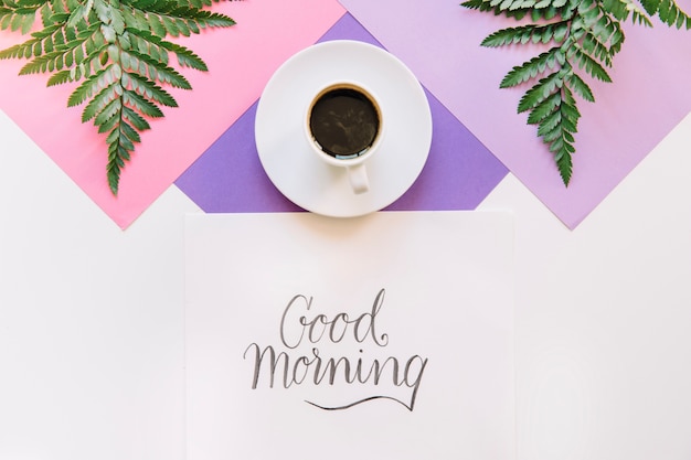 Free Photo coffee and leaves on geometric background