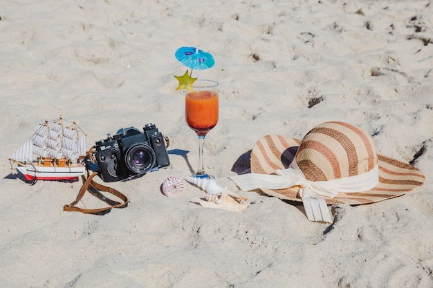 Free Photo composed items on beach