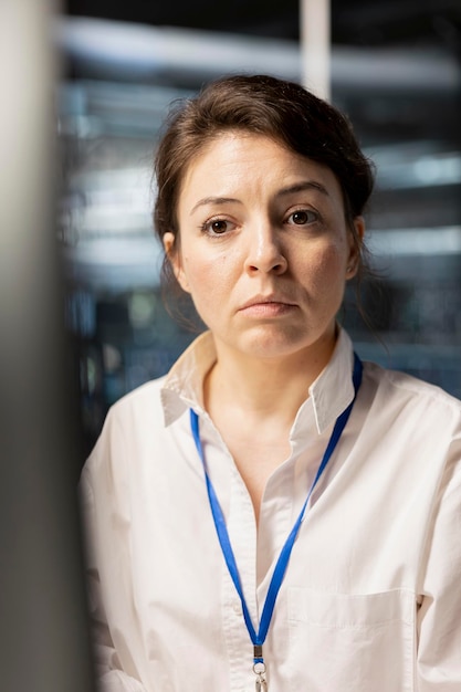 Free Photo data center software developer analyzing program logs metrics close up