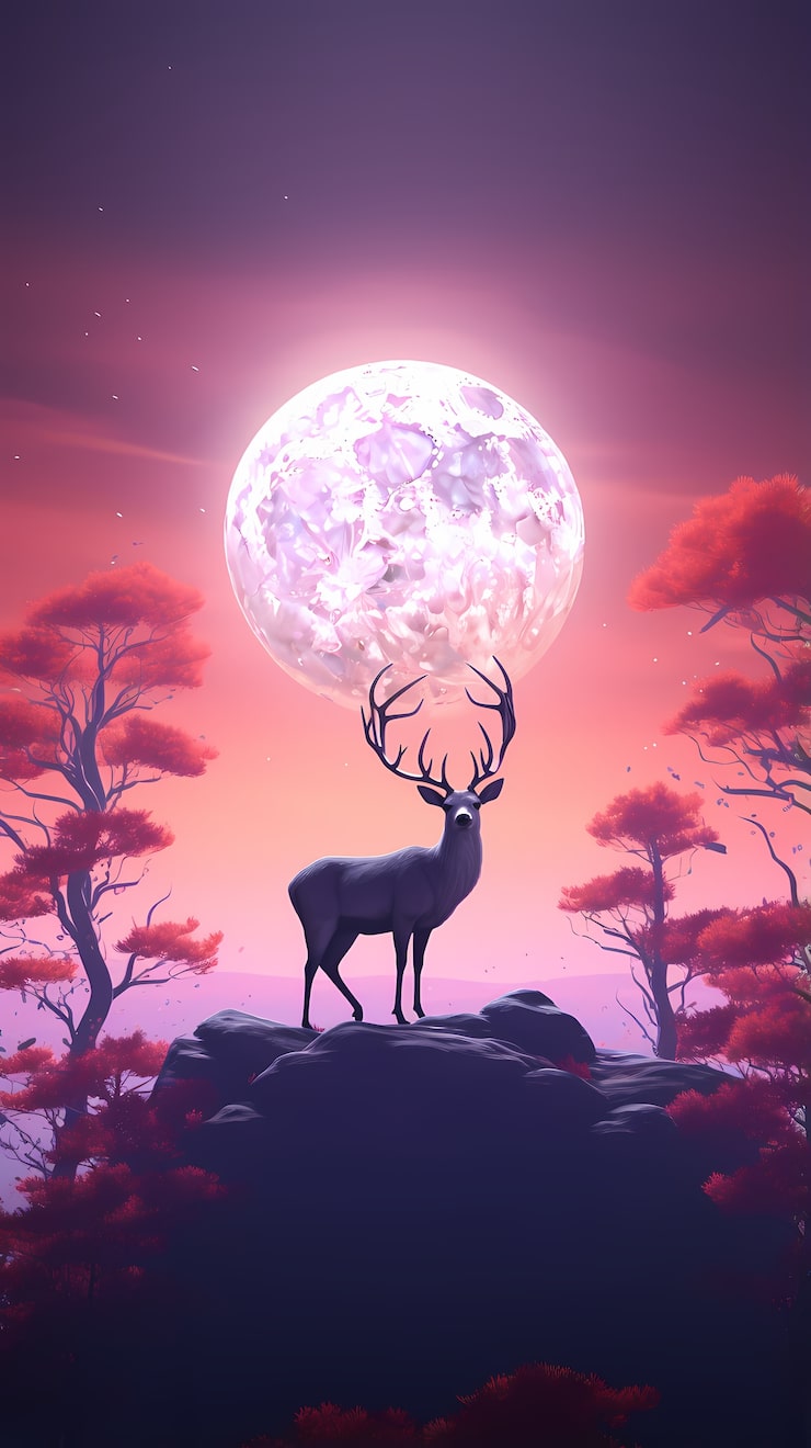 Free Photo digital art moon and deer wallpaper