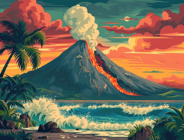 Free Photo digital art volcano  illustration