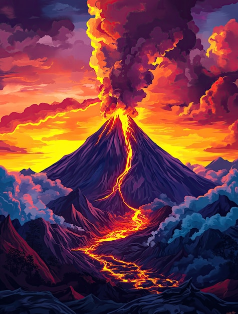 Free Photo digital art volcano  illustration
