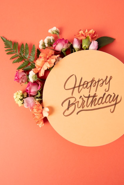 Free Photo happy birthday card with flowers arrangement