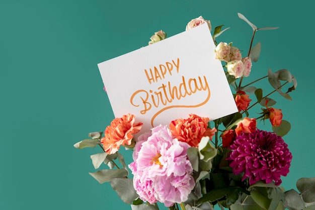Free Photo happy birthday card with flowers assortment