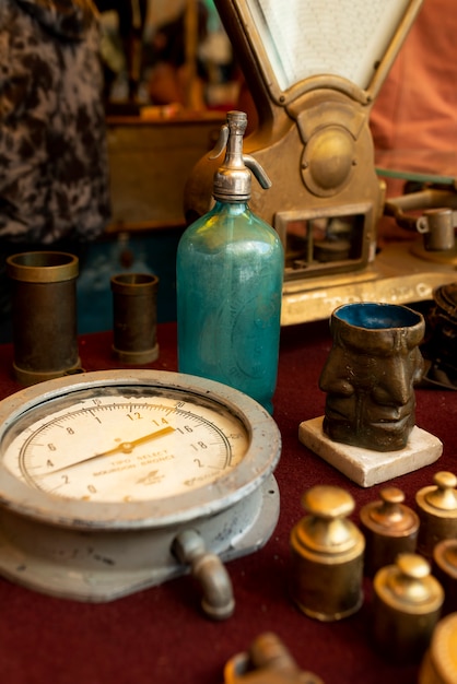 Free Photo high angle old clock at second hand market