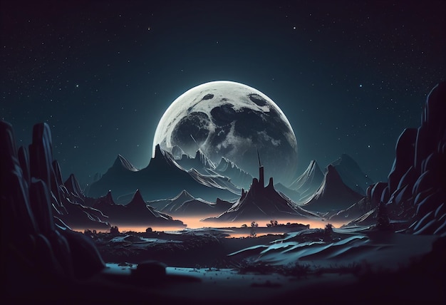 Free Photo moon in sky at night background asset game 2d futuristic generative ai