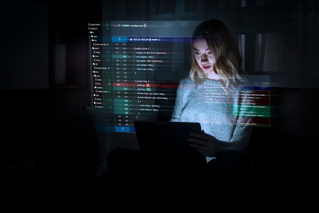 Free Photo programming background with person working with codes on computer