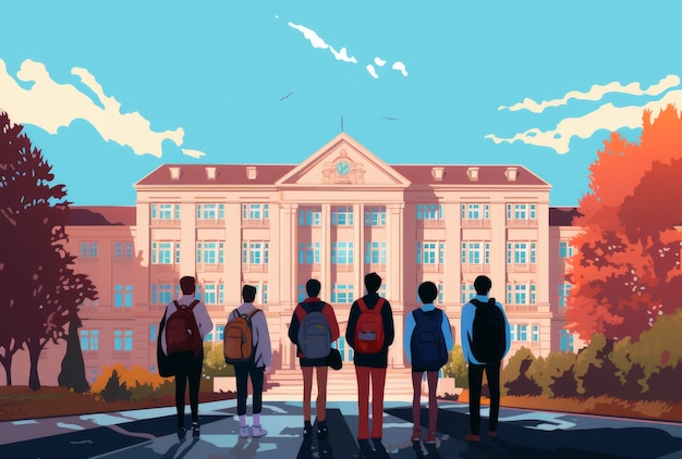 Free Photo school students in digital art style for education day