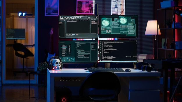 Free Photo script running on computer in secret base of operations used by hacker