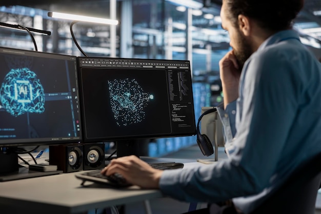 Free Photo software developer overseeing server clusters doing data intensive operations