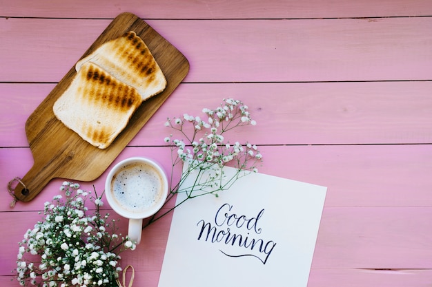 Free Photo template, toasts, coffee and flowers