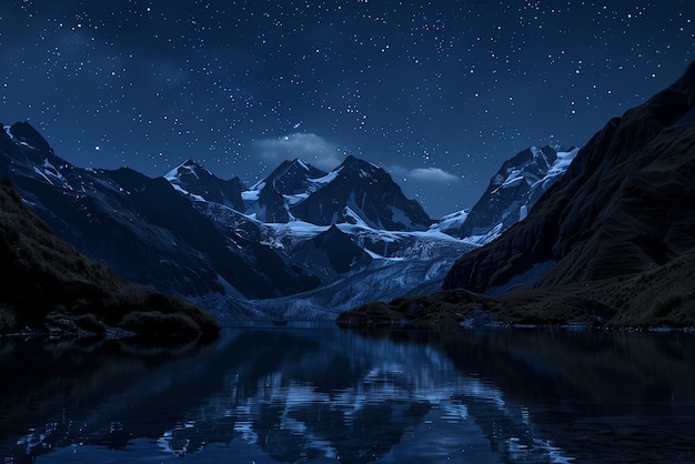 Free Photo view of starry night sky with nature and mountains landscape