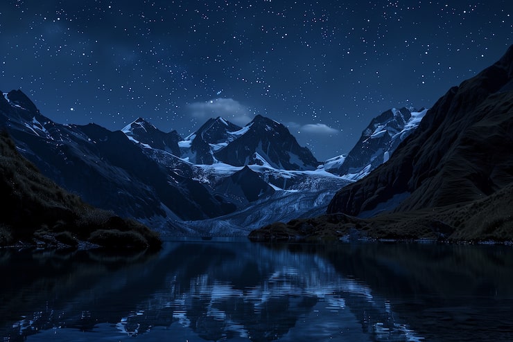 Free Photo view of starry night sky with nature and mountains landscape