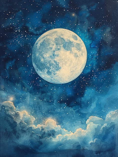 Free Photo watercolor moon illustration