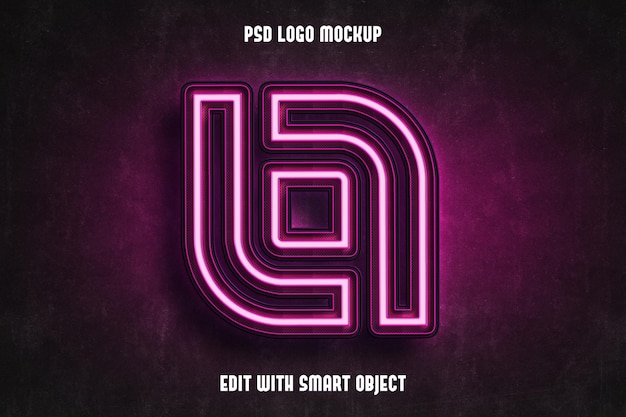 Free PSD 3d neon purple logo mockup