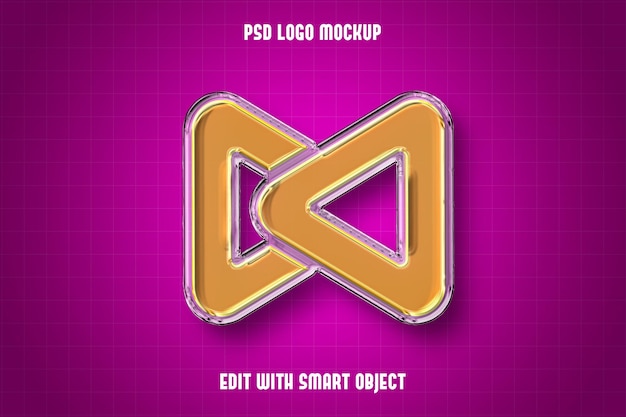 Free PSD 3d neon yellow logo mockup on purple background