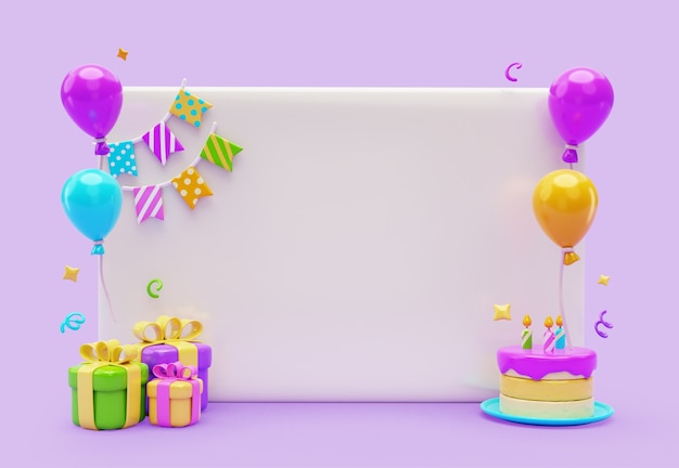 Free PSD 3d rendering of birthday banner