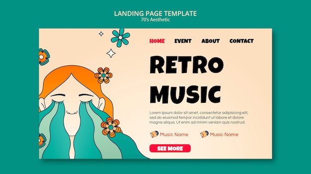 Free PSD 70's aesthetic landing page template