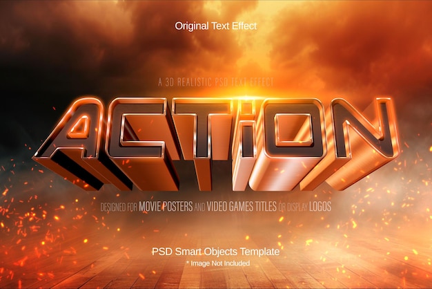 Free PSD action movie title 3d text effect