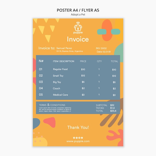 Free PSD adopt a pet invoice design
