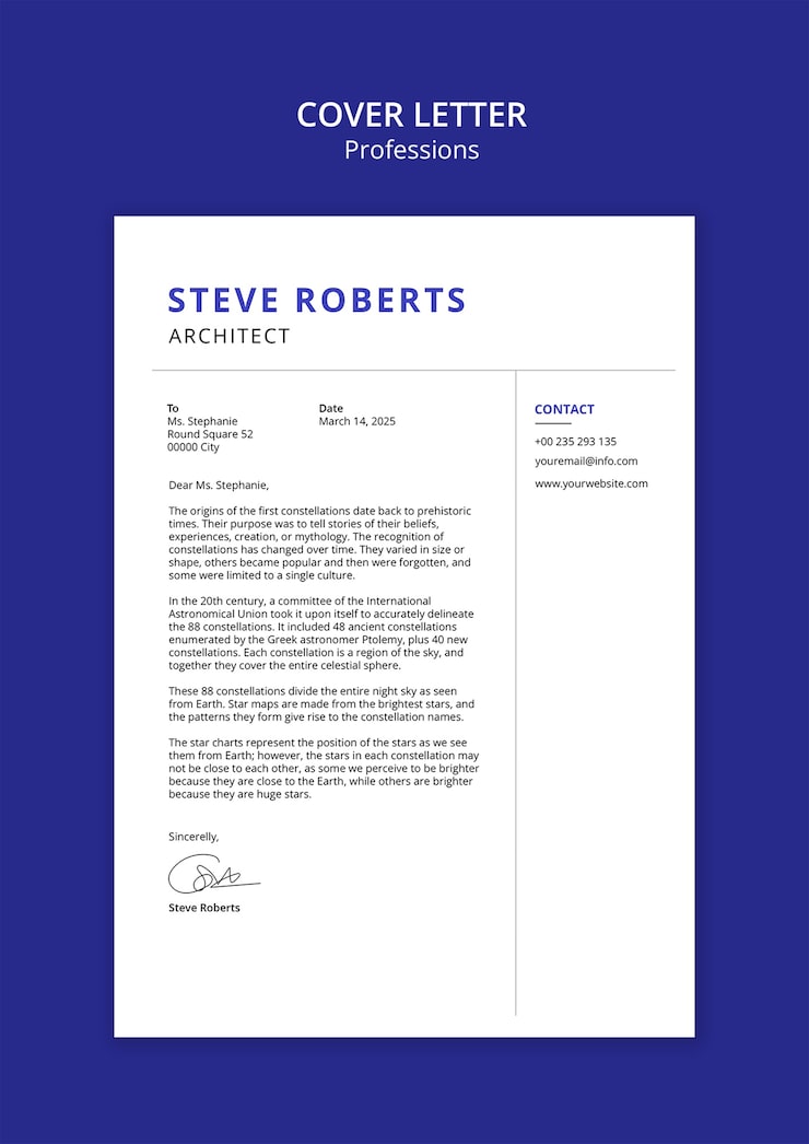 Free PSD architect's cover letter with contact information