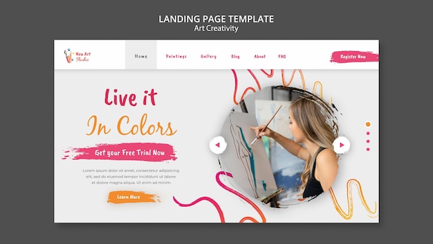Free PSD art and creativity landing page template