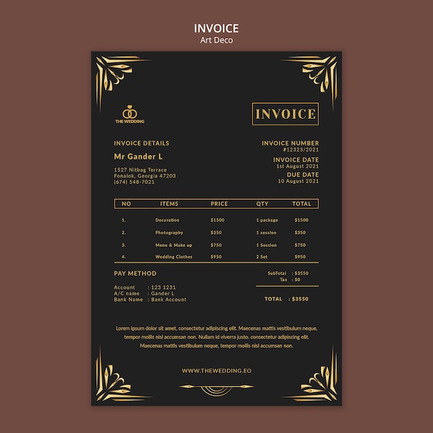 Free PSD art deco invoice design template