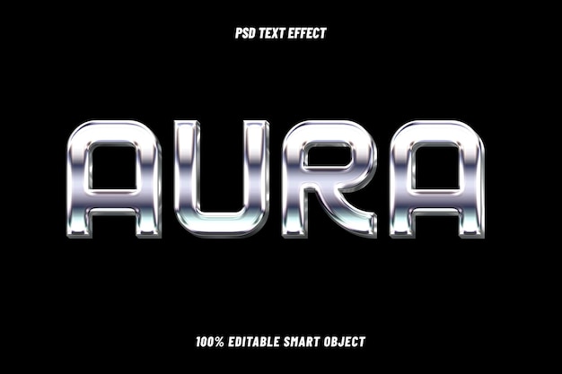 Free PSD aura editable chrome and silver text style