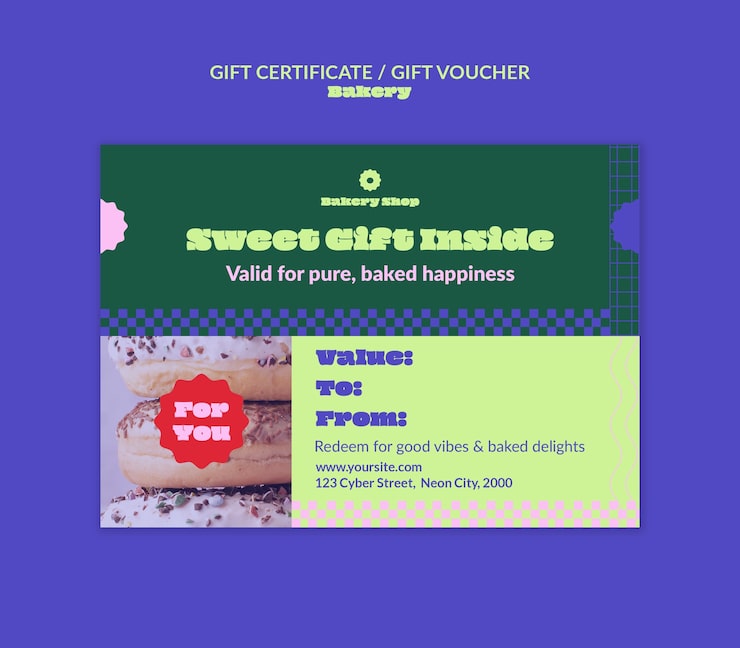 Free PSD bakery gift certificate with retro style