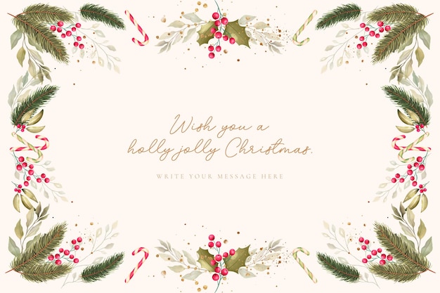 Free PSD beautiful christmas background with watercolor ornaments and winter nature