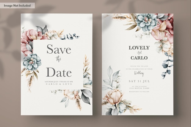 Free PSD beautiful vintage watercolor floral wedding invitation card