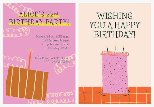 Free PSD birthday celebration invitation template psd with cute doodles