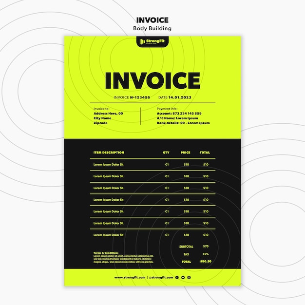 Free PSD body building training invoice template