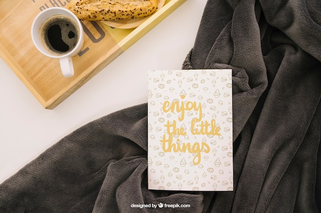 Free PSD book cover composition with coffee