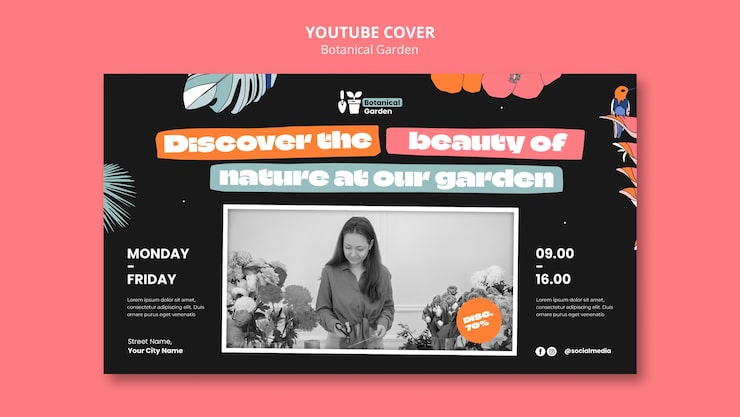 Free PSD botanical garden youtube cover template