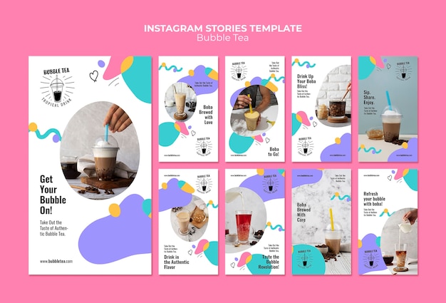 Free PSD bubble tea instagram stories template design