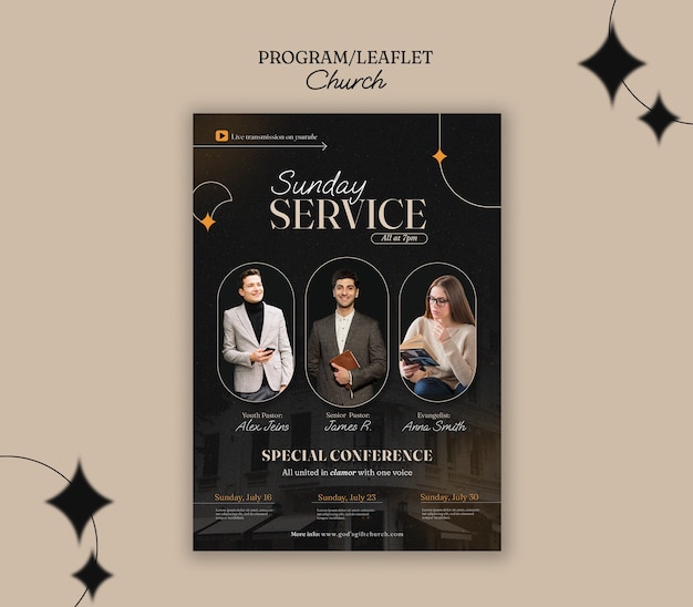 Free PSD church service  leaflet template