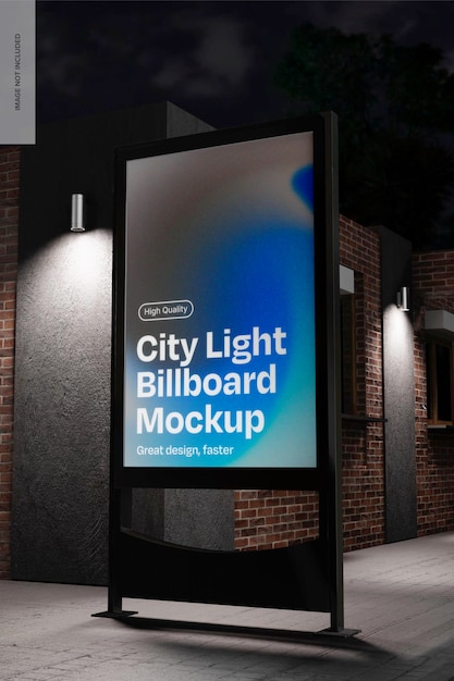 Free PSD city light billboards mockup perspective