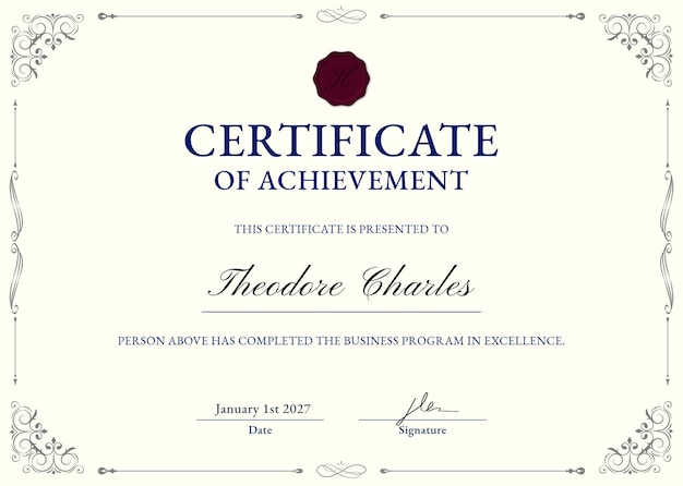 Free PSD classy ornamental certificate template psd in beige and black