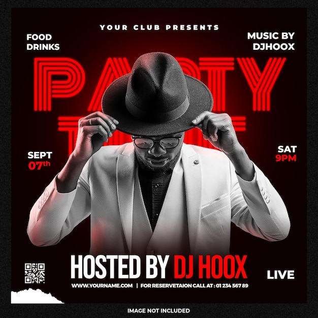 Free PSD club dj party flyer social media post
